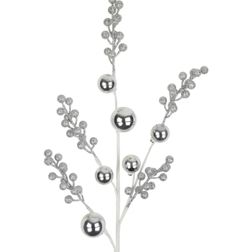 Outlet 29" Silver Glitter Berries with Ornaments Christmas Spray Sprays, Picks & Branches