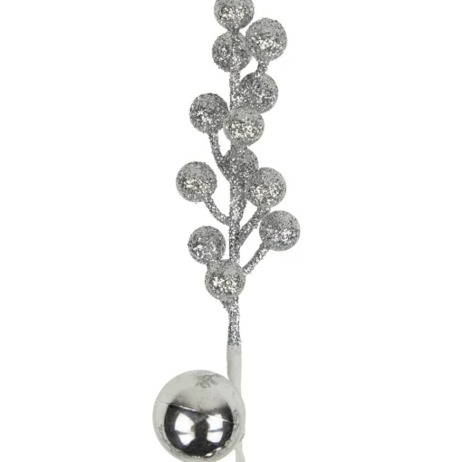 Outlet 29" Silver Glitter Berries with Ornaments Christmas Spray Sprays, Picks & Branches