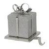 Clearance 5.5" Silver Glitter Gift Box with Bow Christmas Metal Stocking Holder Stocking Holders