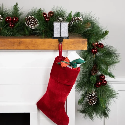 Clearance 5.5" Silver Glitter Gift Box with Bow Christmas Metal Stocking Holder Stocking Holders