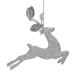 5.5" Silver Glitter Leaping Reindeer Christmas Ornament Animals