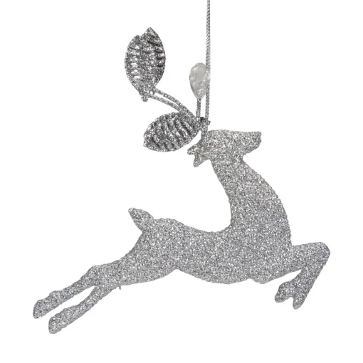 5.5" Silver Glitter Leaping Reindeer Christmas Ornament Animals