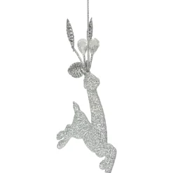 5.5" Silver Glitter Leaping Reindeer Christmas Ornament Animals
