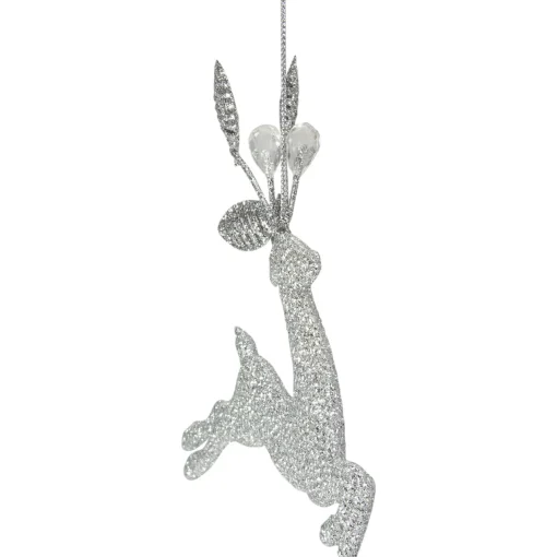 5.5" Silver Glitter Leaping Reindeer Christmas Ornament Animals