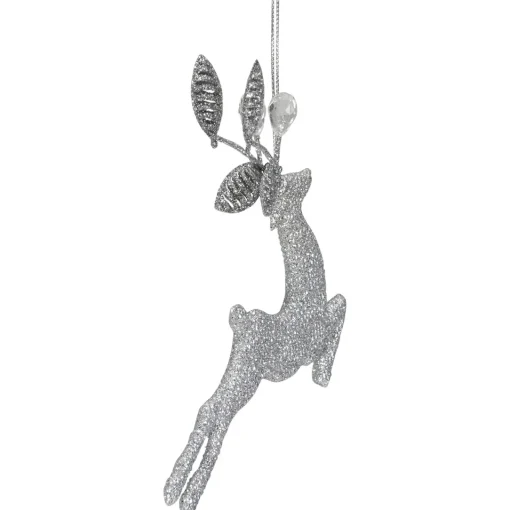 5.5" Silver Glitter Leaping Reindeer Christmas Ornament Animals