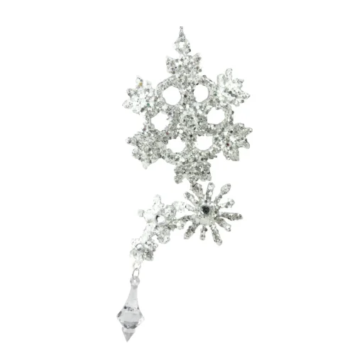 8.5" Silver Glittered and Jeweled Snowflake Cluster Christmas Ornament Icicles|Snowflakes