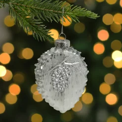 Best 4" Silver Glittered Half Pine Cone Glass Christmas Ornament Novelty
