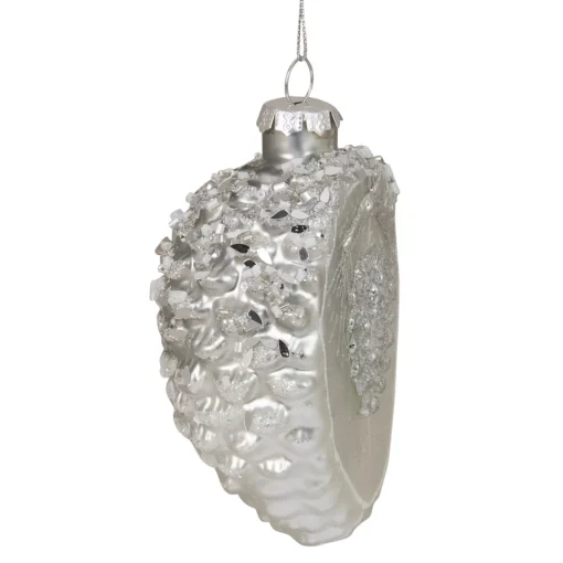 Best 4" Silver Glittered Half Pine Cone Glass Christmas Ornament Novelty