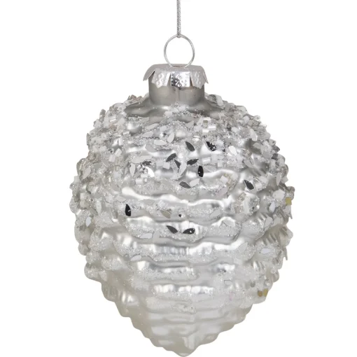 Best 4" Silver Glittered Half Pine Cone Glass Christmas Ornament Novelty