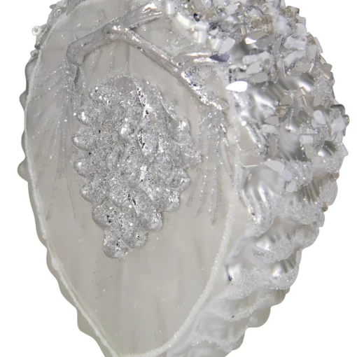 Best 4" Silver Glittered Half Pine Cone Glass Christmas Ornament Novelty