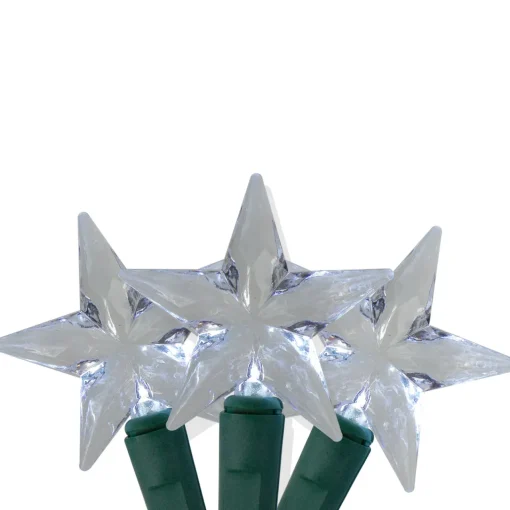 Clearance 25 Silver LED M5 Star Christmas Lights - 8 ft Green Wire Novelty