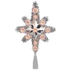 Online 11" Silver Lighted Tinsel Star of Bethlehem Christmas Tree Topper - Clear Lights Stars