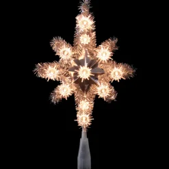 Online 11" Silver Lighted Tinsel Star of Bethlehem Christmas Tree Topper - Clear Lights Stars