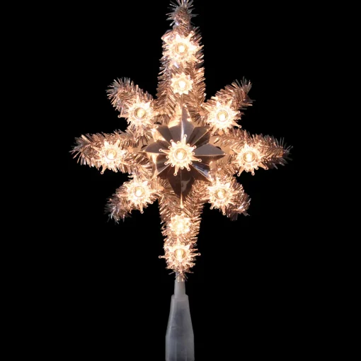 Online 11" Silver Lighted Tinsel Star of Bethlehem Christmas Tree Topper - Clear Lights Stars