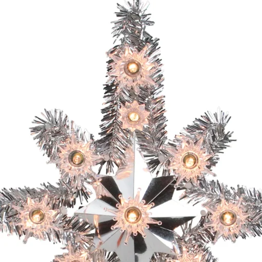Online 11" Silver Lighted Tinsel Star of Bethlehem Christmas Tree Topper - Clear Lights Stars