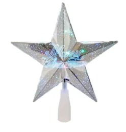 Outlet 8.75" Silver "Merry Christmas" Star Tree Topper - Multi Colored Stars