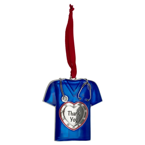 Hot 3" Silver Plated Blue Scrubs Christmas Ornament with 11 European Crystals Occupations