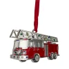 Best 3.5" Silver Plated Fire Truck with European Crystals Christmas Ornament Occupations