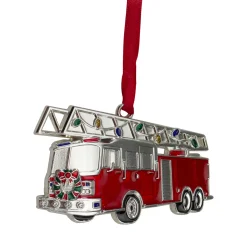 Best 3.5" Silver Plated Fire Truck with European Crystals Christmas Ornament Occupations