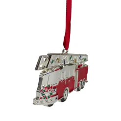 Best 3.5" Silver Plated Fire Truck with European Crystals Christmas Ornament Occupations