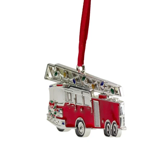 Best 3.5" Silver Plated Fire Truck with European Crystals Christmas Ornament Occupations