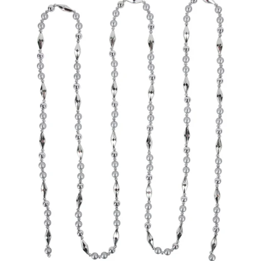 New 9' Silver Shiny and Matte Beaded Christmas Garland Beaded