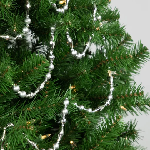 New 9' Silver Shiny and Matte Beaded Christmas Garland Beaded