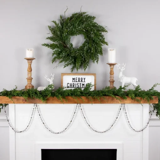New 9' Silver Shiny and Matte Beaded Christmas Garland Beaded