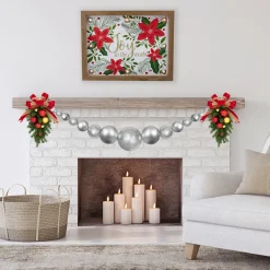 Sale 6' Silver Shiny and Matte Shatterproof Ball Christmas Swag Unlit Swags