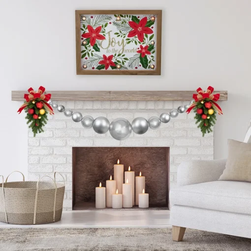 Sale 6' Silver Shiny and Matte Shatterproof Ball Christmas Swag Unlit Swags