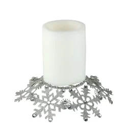 New 9" Silver Snowflake Glittered and Jeweled Christmas Pillar Candle Holder Candle Holders