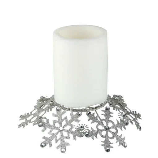 New 9" Silver Snowflake Glittered and Jeweled Christmas Pillar Candle Holder Candle Holders