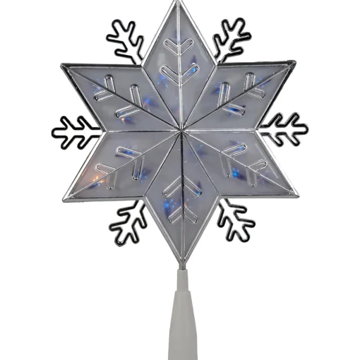 Outlet 10" Silver Snowflake Lighted Christmas Tree Topper - Blue Lights Stars