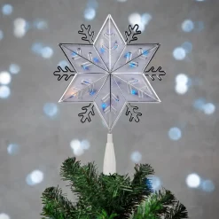 Outlet 10" Silver Snowflake Lighted Christmas Tree Topper - Blue Lights Stars