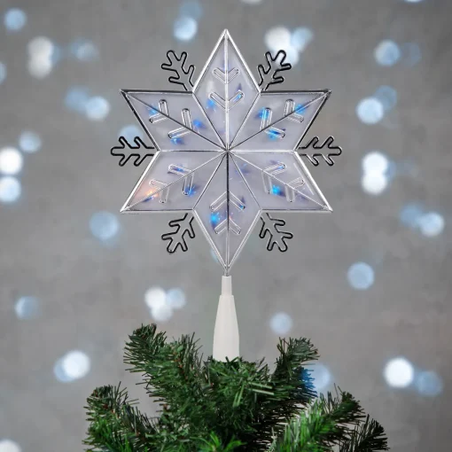 Outlet 10" Silver Snowflake Lighted Christmas Tree Topper - Blue Lights Stars
