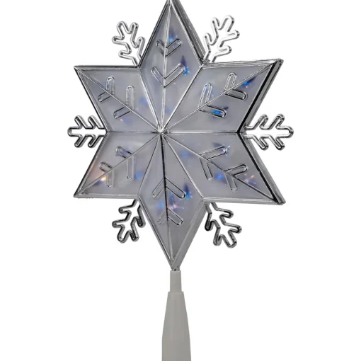 Outlet 10" Silver Snowflake Lighted Christmas Tree Topper - Blue Lights Stars