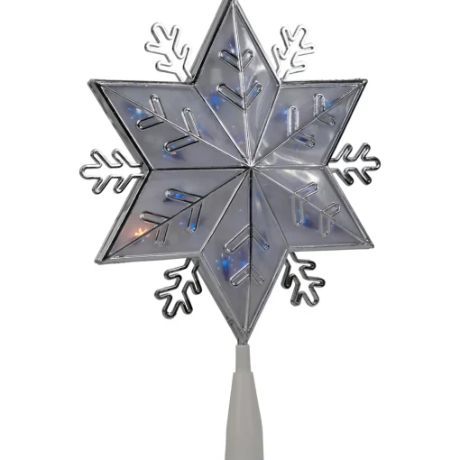 Outlet 10" Silver Snowflake Lighted Christmas Tree Topper - Blue Lights Stars