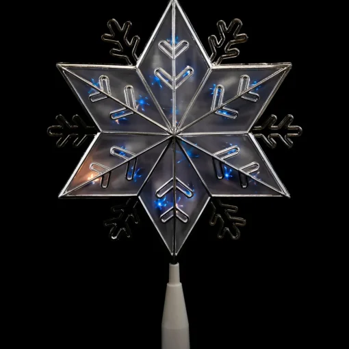 Outlet 10" Silver Snowflake Lighted Christmas Tree Topper - Blue Lights Stars