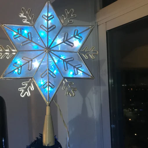Outlet 10" Silver Snowflake Lighted Christmas Tree Topper - Blue Lights Stars