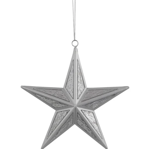Clearance 5.5" Silver Speckled Glass Style Star Christmas Ornament Symbols