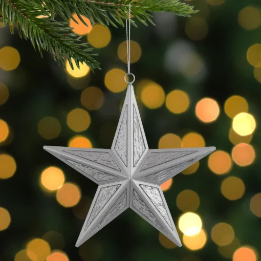 Clearance 5.5" Silver Speckled Glass Style Star Christmas Ornament Symbols