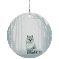 Best 4" Silvery Blue Arctic Fox Porcelain Disc Christmas Ornament Animals