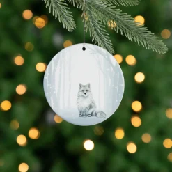 Best 4" Silvery Blue Arctic Fox Porcelain Disc Christmas Ornament Animals