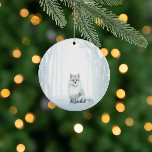 Best 4" Silvery Blue Arctic Fox Porcelain Disc Christmas Ornament Animals
