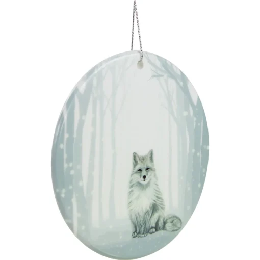 Best 4" Silvery Blue Arctic Fox Porcelain Disc Christmas Ornament Animals