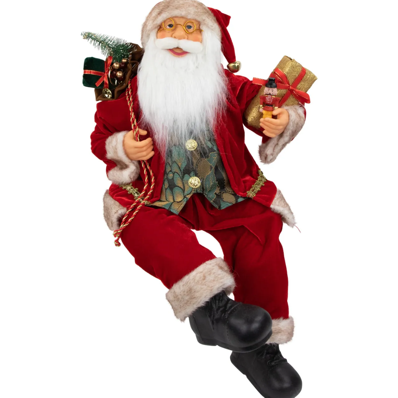 Hot 24" Sitting Santa Claus with Gift Bag and Presents Christmas Figure Santa Claus