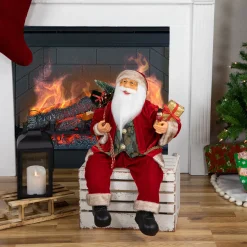 Hot 24" Sitting Santa Claus with Gift Bag and Presents Christmas Figure Santa Claus