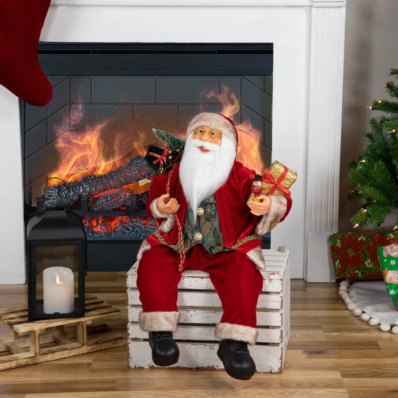 Hot 24" Sitting Santa Claus with Gift Bag and Presents Christmas Figure Santa Claus