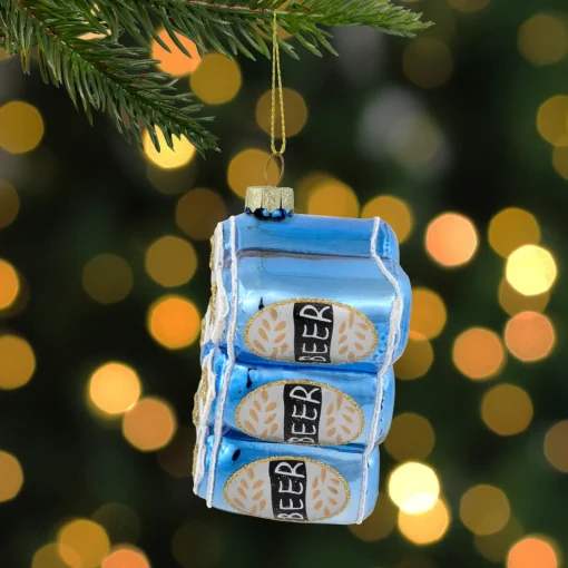 New 3" Six Pack Canned Beer Glass Christmas Ornament Food & Beverage