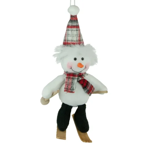 Sale 12" Skiing Snowman with Plaid Santa Hat Christmas Ornament Snowmen
